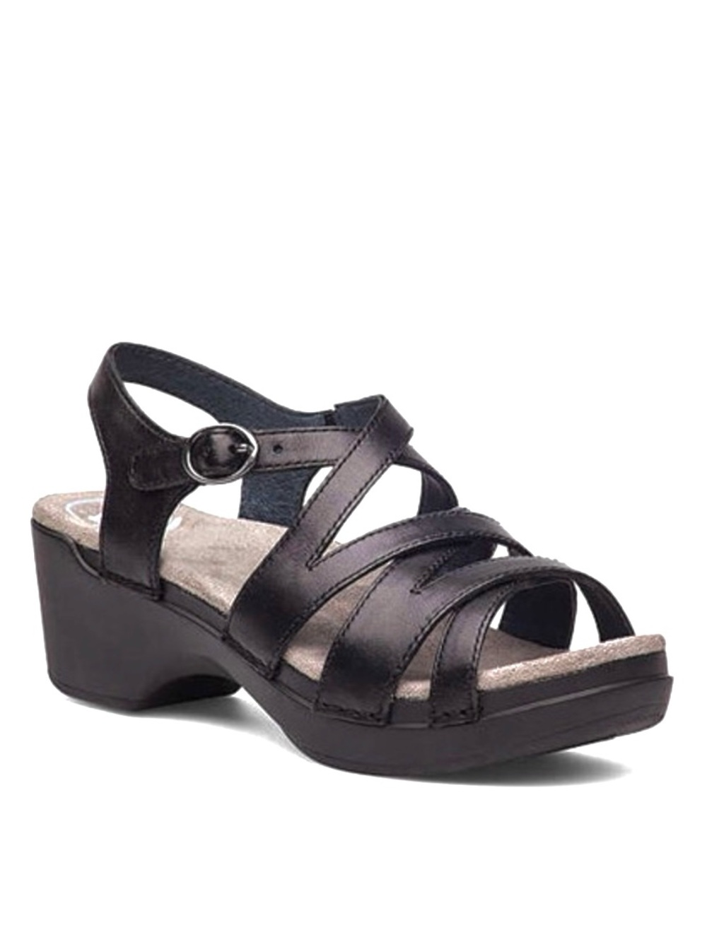 Dansko Black Leather Strappy Wedge Sandals